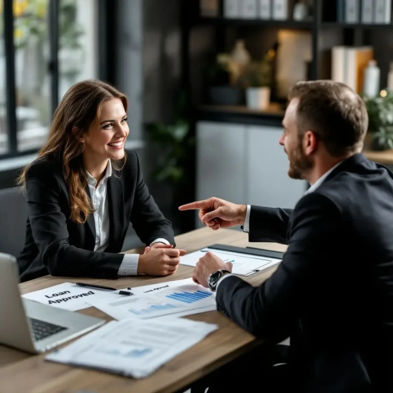 two business professionals in a meeting discussing corporate strategy and growth plans